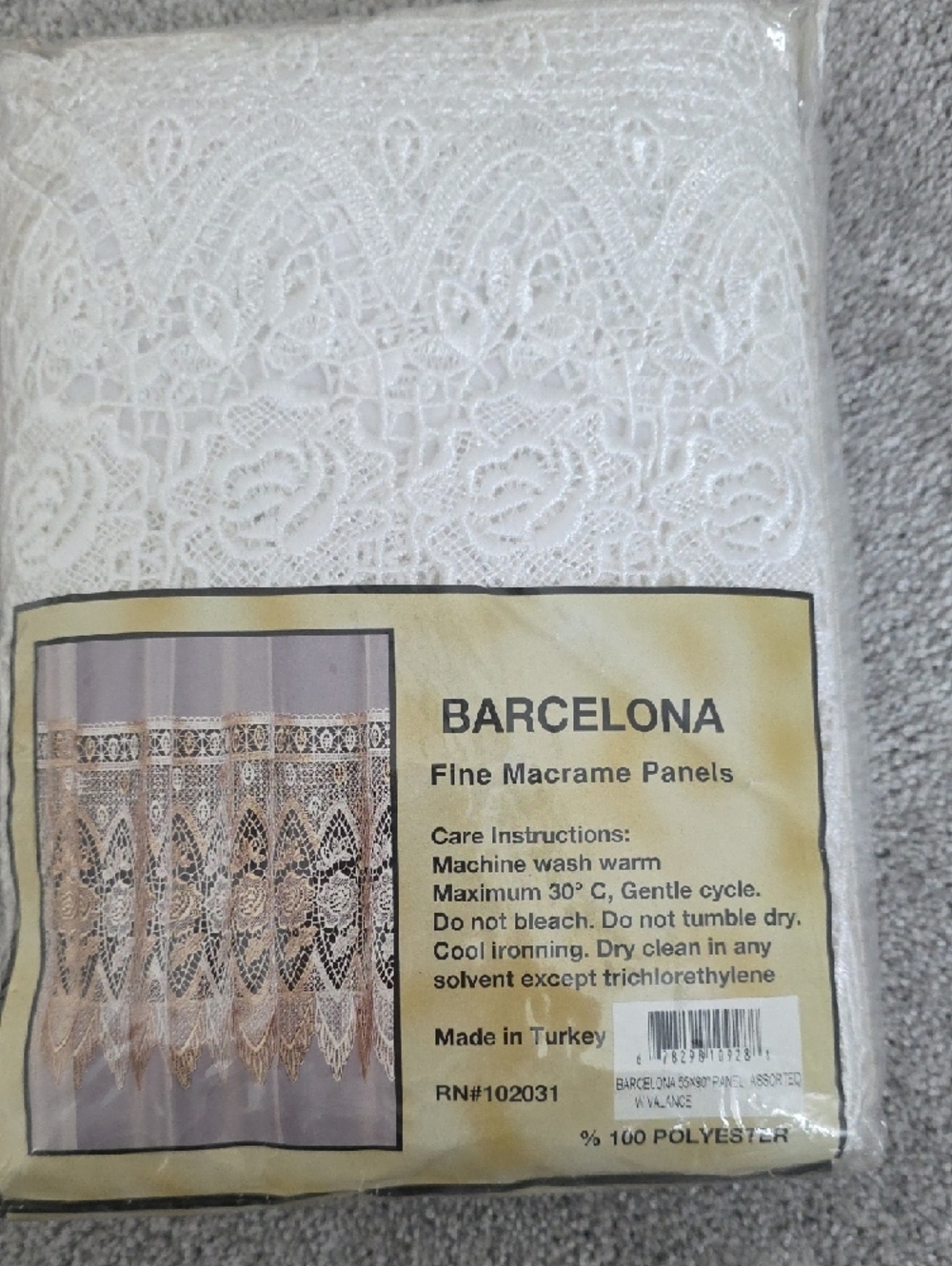 Beige and White Fine Macrame Panel Curtains - Picture 2 of 6
